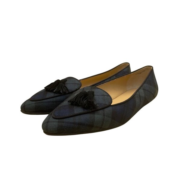 Talbots Women’s Blue & Green Plaid Tassel Detail Pointed Toe Flats Size 7.5M - Picture 3 of 9